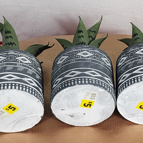 Faux Plants in Grey Tribal Print Faux Cement Pots Set of 3 4"Wx9"H - Picture 15 of 16